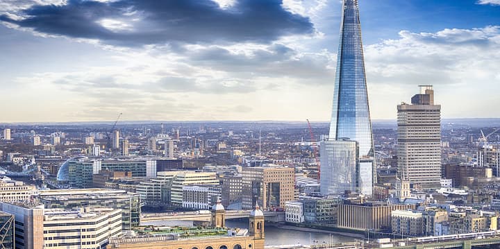 View over the London skyline including The Shard